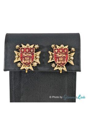 Vintage Bordeaux France Heraldic Coat of Arms Gold Tone Screw Back Earrings